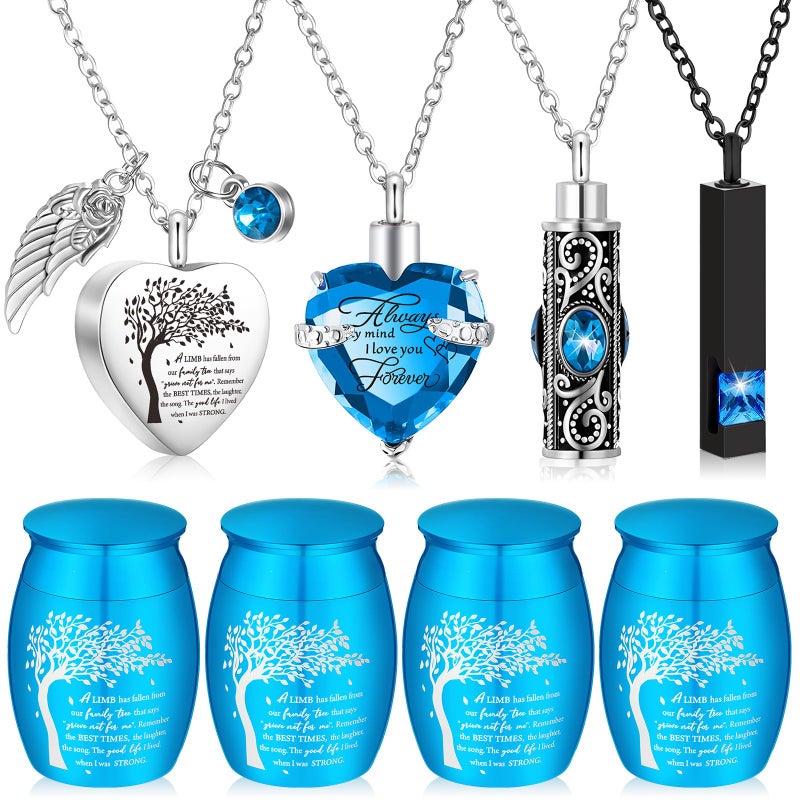 Shimeyao Set of 8 Small Urns for Human Ashes Cremation Urns Keepsake Ash Holders Family Tree Memorial Heart Locket Waterproof for Adults Women Men Loved OnesLight Blue - Image 2