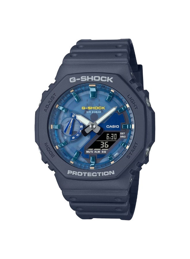 Casio G-Shock GA-2100AS-2A Analog Digital Watch Blue Dial Resin Strap 200M Shock Resistant Men's Watch