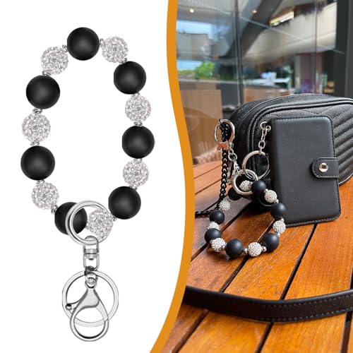 M-Plateau Wristlet Keychain With Wallet, Silicone Wrist Keychain with Credit Card Wallet, Beads Bracelets For Women For Travel Essentials (Black) - Image 5