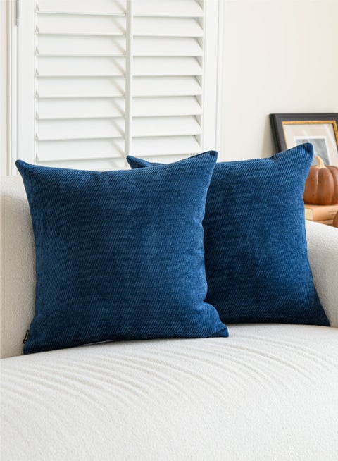 Pack of 2 Decorative Chenille Throw Pillow Covers with Twill Cushion Covers for Sofa Living Room Couch Bed 50x50 CM Blue