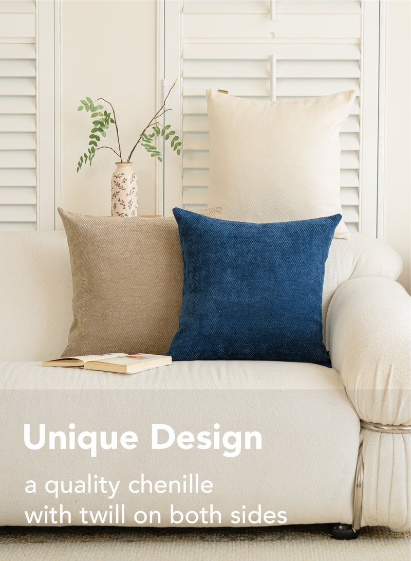a moment a moment Pack of 2 Decorative Chenille Throw Pillow Covers with Twill Cushion Covers for Sofa Living Room Couch Bed 50x50 CM Blue  - Image 4