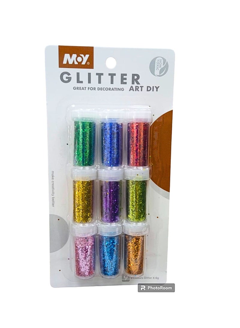 Moy Glitter Kit (9 Color Glitter With White glue 6ml) For Decorating Art Diy - Multi Color - Image 1
