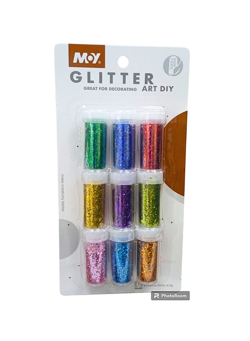 Moy Glitter Kit (9 Color Glitter With White glue 6ml) For Decorating Art Diy - Multi Color - Image 2