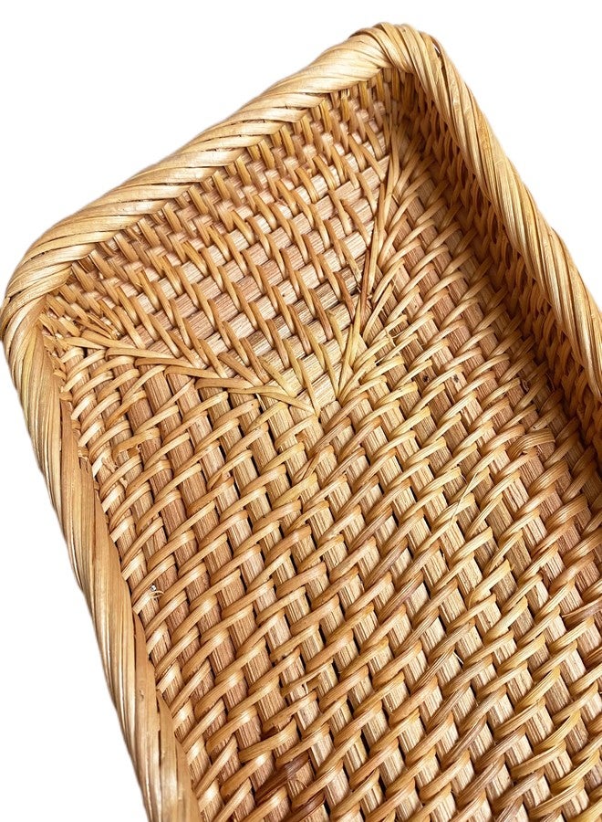 i-lan Natural Rattan Toilet Tank Basket, 10 Inch Narrow Bathroom Storage Tray for Toilet Paper & Hand Towels, Handwoven Wicker Over The Toilet Organizer, Small Vanity Shelf for Home Decor - Image 3