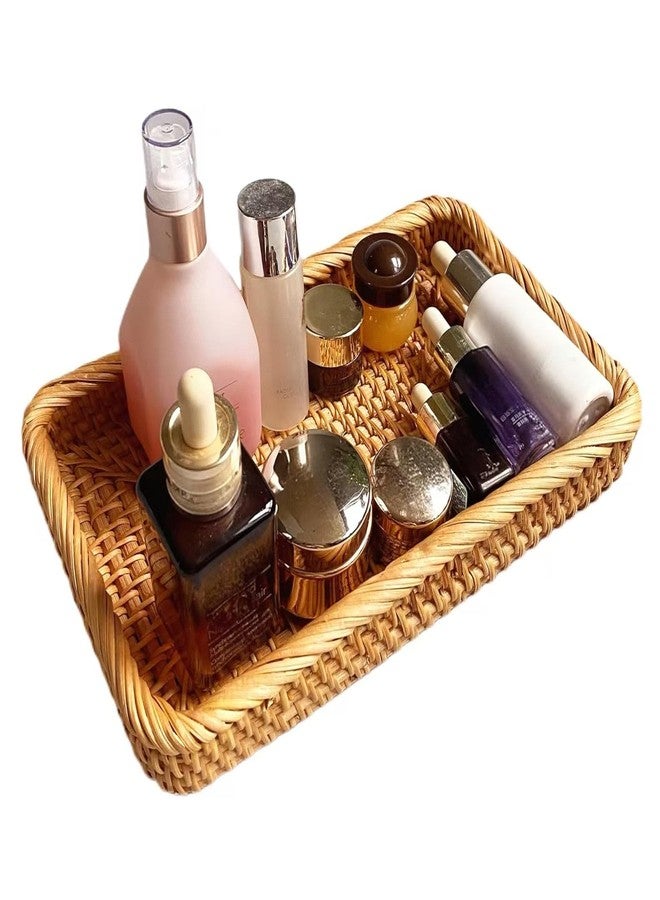 i-lan Natural Rattan Toilet Tank Basket, 10 Inch Narrow Bathroom Storage Tray for Toilet Paper & Hand Towels, Handwoven Wicker Over The Toilet Organizer, Small Vanity Shelf for Home Decor - Image 1