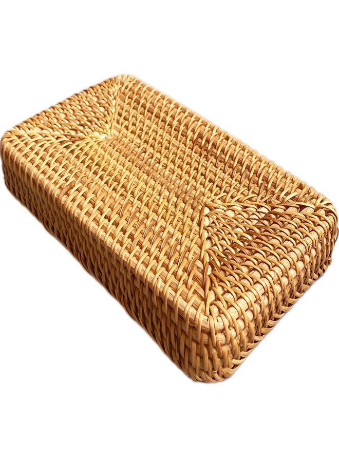 i-lan Natural Rattan Toilet Tank Basket, 10 Inch Narrow Bathroom Storage Tray for Toilet Paper & Hand Towels, Handwoven Wicker Over The Toilet Organizer, Small Vanity Shelf for Home Decor - Image 4