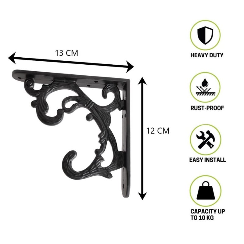 GHAR DWAR Metal Handcrafted Shelf Bracket for Floating Shelves L Angle Decorative L Shaped Corner Brace Joint Heavy Duty Wall Mounted Shelf Supporter Corner Brace Holder Pack of 4 Black - Image 3