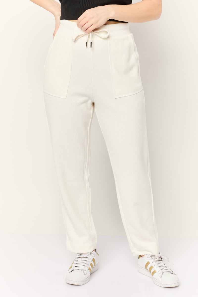 ESPRIT سروال رياضي نسائي بقصة مستقيمة عادية، أبيض - Image 1