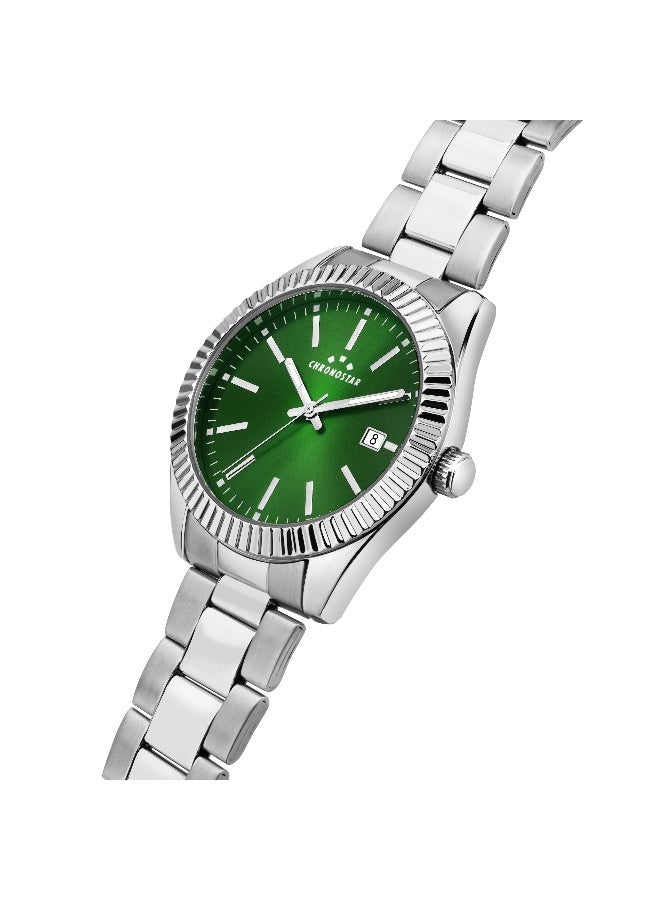 Chronostar Men's Green Round Analog Dial with Silver Stainless Steel Band Watch - 41mm - R3753312010 - Image 2
