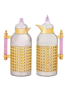 Alsaif Gallery Sarah Nickel Light Pink Crystal Hand Thermos Set with Gold 2 Pieces 