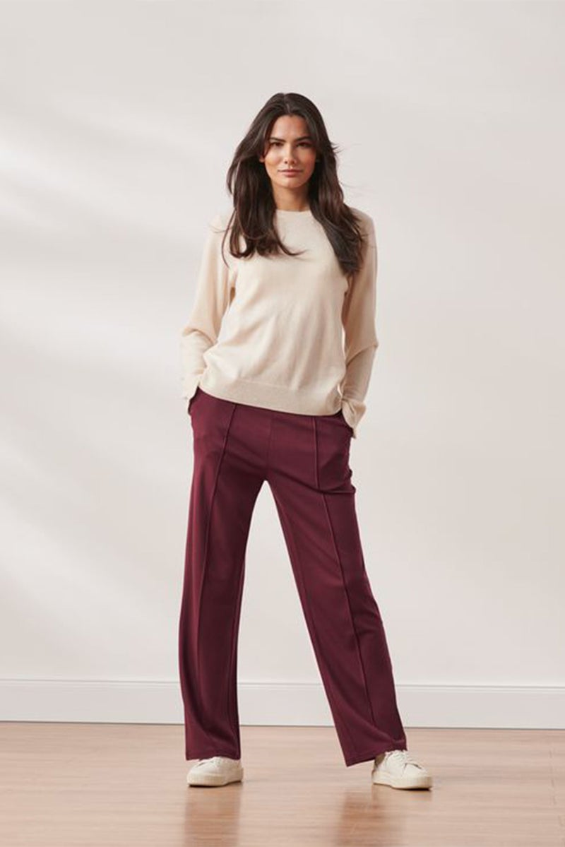 Tchibo Women Regular Fit Plain Stretchable Palazzo Pants, Maroon - Image 1