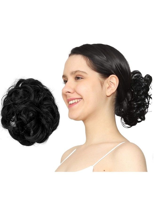 MoonEyes - 1 Pcs Rubber Hair Bun Hair Extension For Women And Girls In Black Color Synthetic Fiber - Image 1