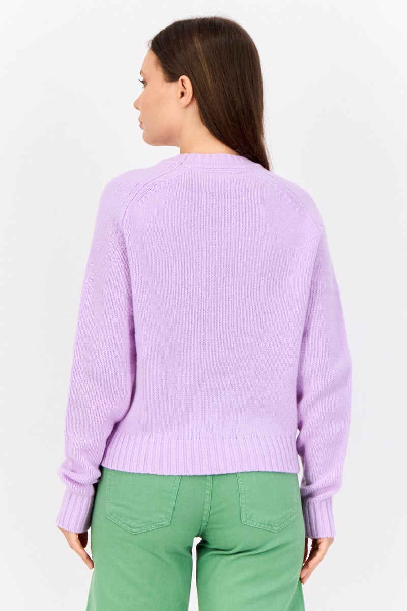 ESPRIT Women Ribbed Collar Embroidered Logo Sweaters, Lavender - Image 3