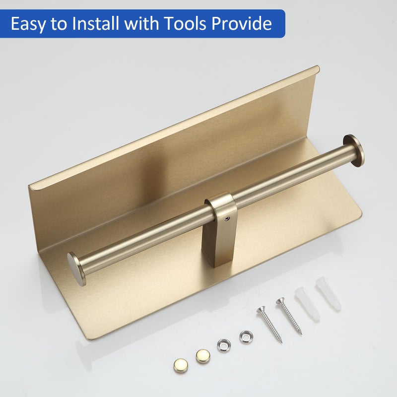 BGL Toilet Paper Holder with Shelf Matte Brushed Gold Double Head Toilet Tissue Roll Holder 304 Stainless Steel Wall Mount for Bathroom