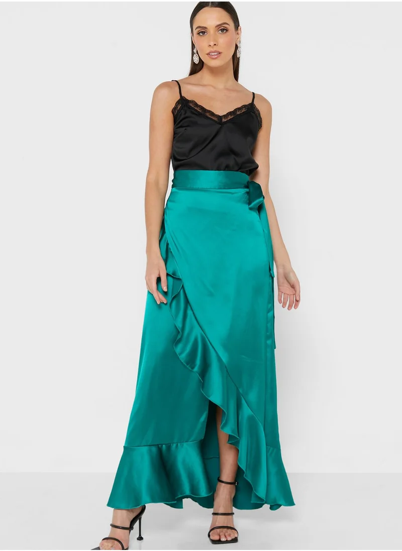 John Zack High Waist Ruffle Detail Wrap Skirt