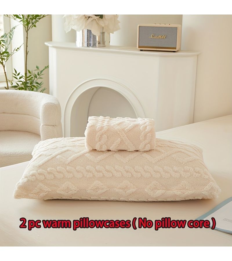 2 Pcs Set Reversible Diamond Pattern Flannel Pillowcases Off White 11.81x19.69 Inches Warm Breathable Material For Bedroom Guest Room Dormitory Spring Autumn Winter Machine Washable - Image 1