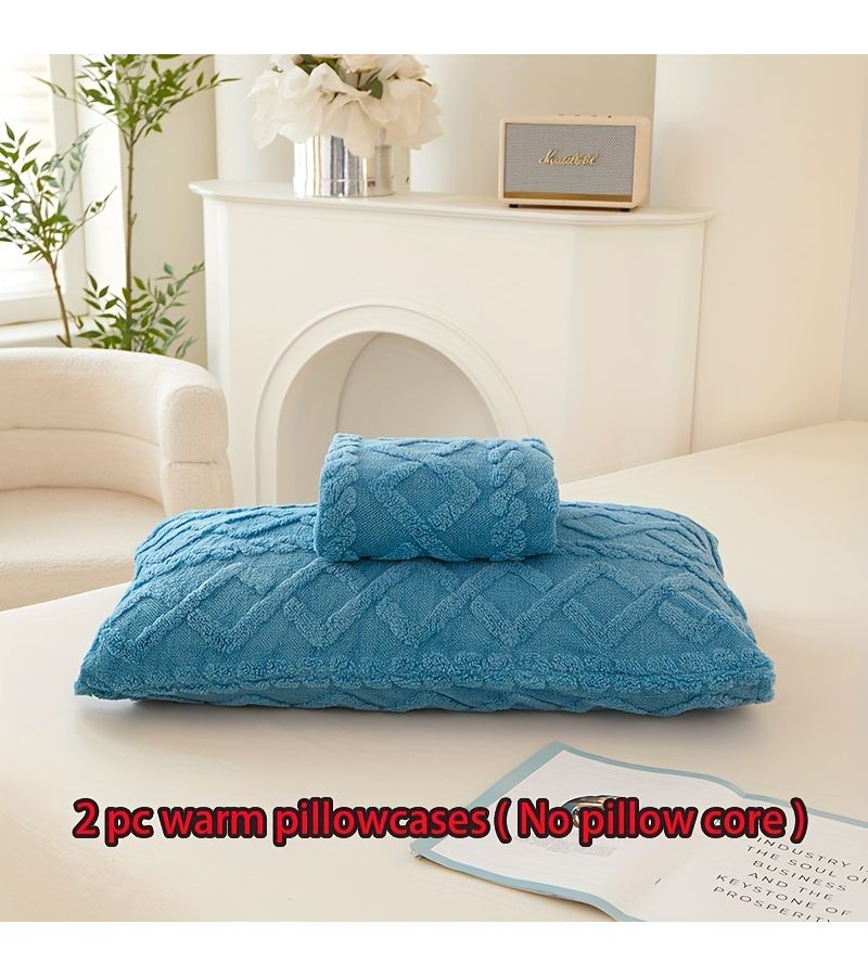 2 Pcs Set Reversible Diamond Pattern Flannel Pillowcases Off White 11.81x19.69 Inches Warm Breathable Material For Bedroom Guest Room Dormitory Spring Autumn Winter Machine Washable - Image 4