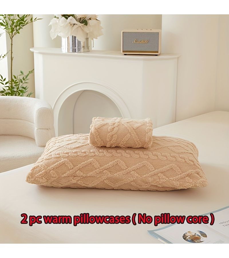 2 Pcs Set Reversible Diamond Pattern Flannel Pillowcases Off White 11.81x19.69 Inches Warm Breathable Material For Bedroom Guest Room Dormitory Spring Autumn Winter Machine Washable - Image 5