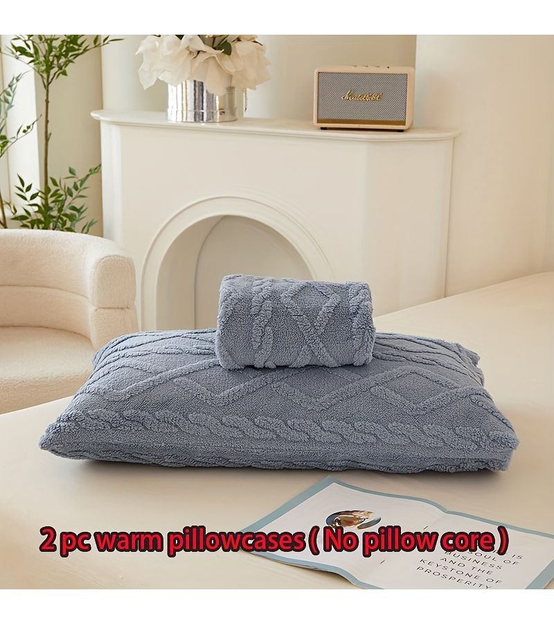 2 Pcs Set Reversible Diamond Pattern Flannel Pillowcases Off White 11.81x19.69 Inches Warm Breathable Material For Bedroom Guest Room Dormitory Spring Autumn Winter Machine Washable - Image 2
