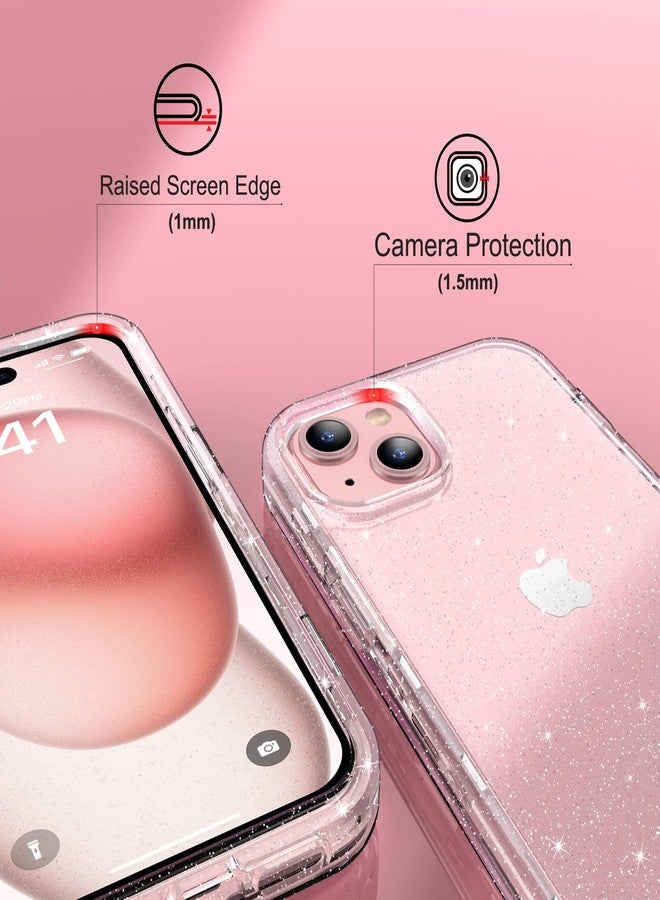 ULAK Compatible with iPhone 15 Case Glitter, Heavy Duty Dual Layer Shockproof Protection Women Bling Sparkle Protective Phone Cover for iPhone 15 6.1 inch, Clear Glitter - Image 3