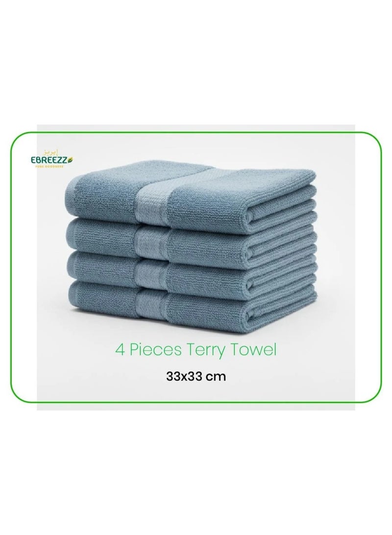 4-Piece Premium Terry Hand Towel Set – Soft & Highly Absorbent Cotton | 33 × 33 cm