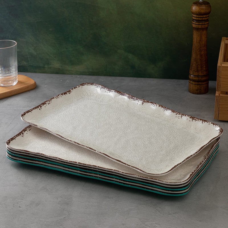 LEHAHA Farmhouse Large Serving Platters, 2 Piece Melamine Dinnerware Set, 17.5 x 10 Inches Vintage Serving Tray, Rectangle White Rustic Trays Set of 2 - Image 5