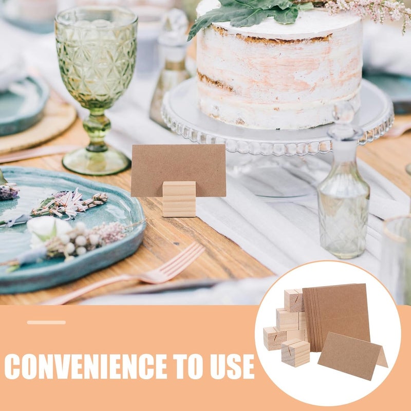 Wooden Photo Holders Rustic Table Card Stands with Kraft Tent Cards Square Wooden Memo 20pcs Set for Weddings Banquets and Parties - Image 3