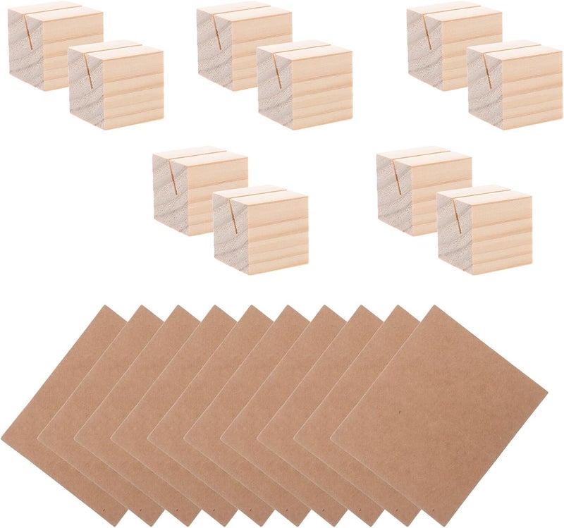 Wooden Photo Holders Rustic Table Card Stands with Kraft Tent Cards Square Wooden Memo 20pcs Set for Weddings Banquets and Parties - Image 1