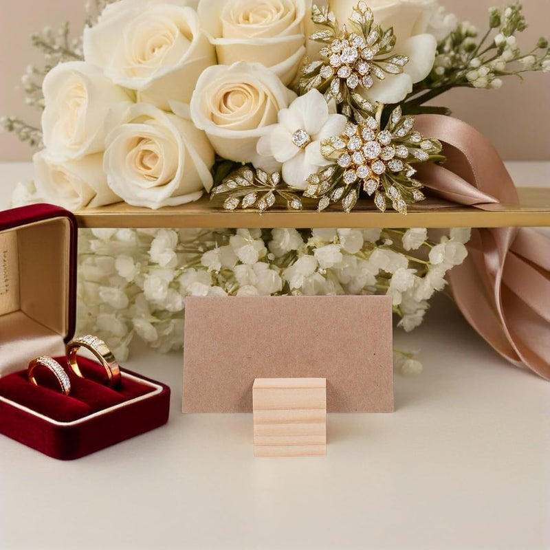 Wooden Photo Holders Rustic Table Card Stands with Kraft Tent Cards Square Wooden Memo 20pcs Set for Weddings Banquets and Parties - Image 5