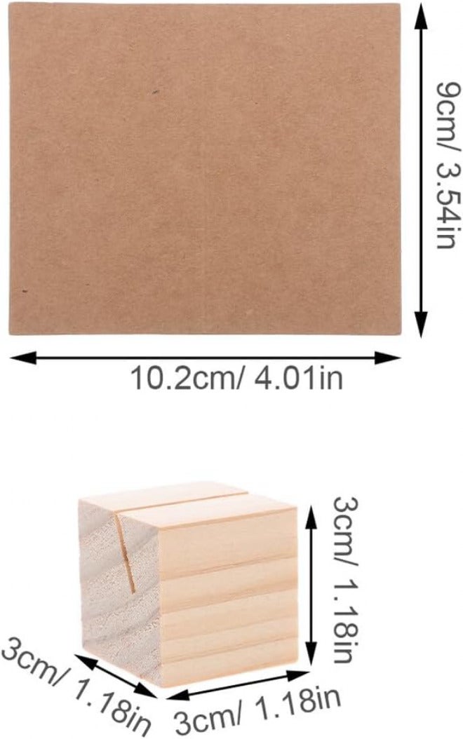 Wooden Photo Holders Rustic Table Card Stands with Kraft Tent Cards Square Wooden Memo 20pcs Set for Weddings Banquets and Parties - Image 2