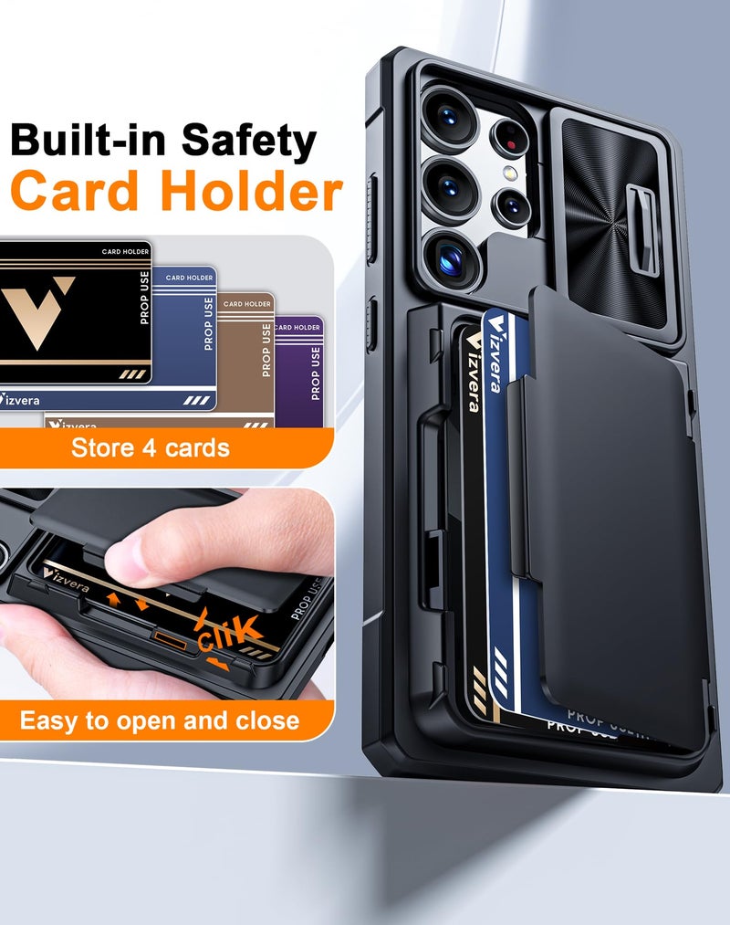 Vizvera for Samsung Galaxy S25 Ultra Case Wallet RFID [Cards Holder][Camera Cover][Edge Raised] Full Body Rugged Shockproof Silicone Protective Phone Case for Galaxy S25 Ultra 6.9" 2025(Black) - Image 3