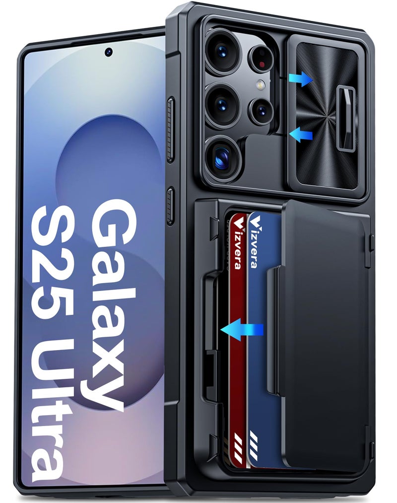Vizvera for Samsung Galaxy S25 Ultra Case Wallet RFID [Cards Holder][Camera Cover][Edge Raised] Full Body Rugged Shockproof Silicone Protective Phone Case for Galaxy S25 Ultra 6.9" 2025(Black) - Image 1
