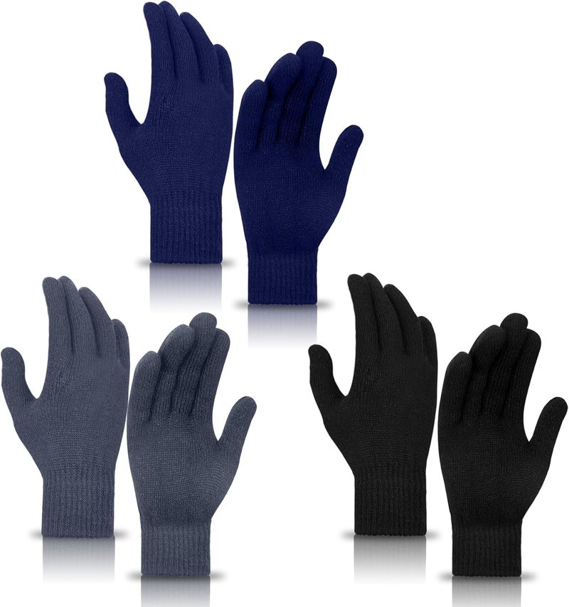 MENOLY 3 Pairs Winter Magic Gloves for Adult Men Women Warm Stretchy Knit Black Gloves One Size Fits Men Women Teens - Image 1