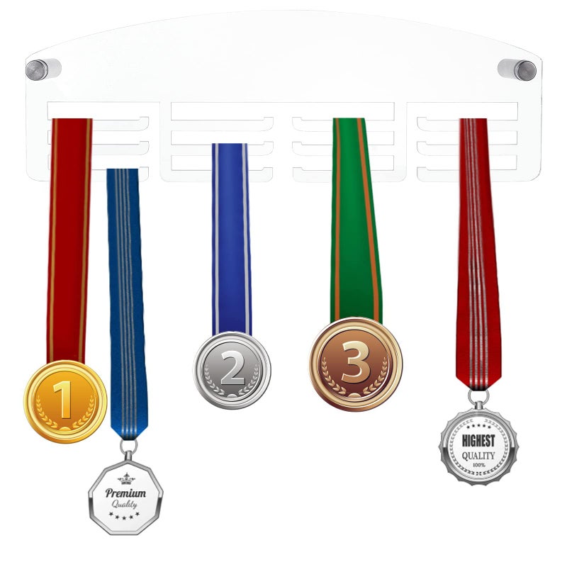 AHANDMAKER 12 Hooks Acrylic Medal Holder 12Inch30cm Clear Medals Display Hanger Wall Mount Medals Display Rack Easy to Install for Runners Soccer Gymnastics and All Sports