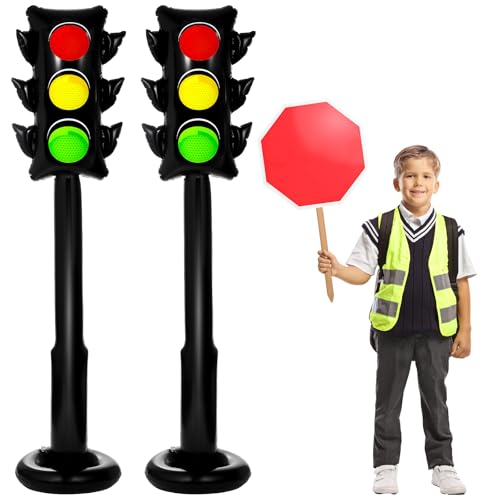 Oitnlaughter 2Pcs 59Inch Jumbo PVC Stop Light Balloons Inflatable Traffic Light Balloons Race Car Party Decor Traffic Signal Stoplight Balloon Kit for Race Car Theme Birthday Party Baby Shower Back to School Decor - Image 1