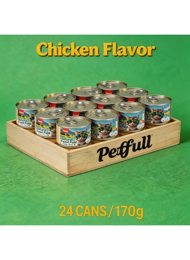 Petfull Chicken Wet Cat Food – 170g Grain-Free Canned Cat Food with Salmon Oil – Hydrolyzed Protein for Easy Digestion – Complete & Balanced Main Meal for Adult Cats （Pack of 24） - Image 1
