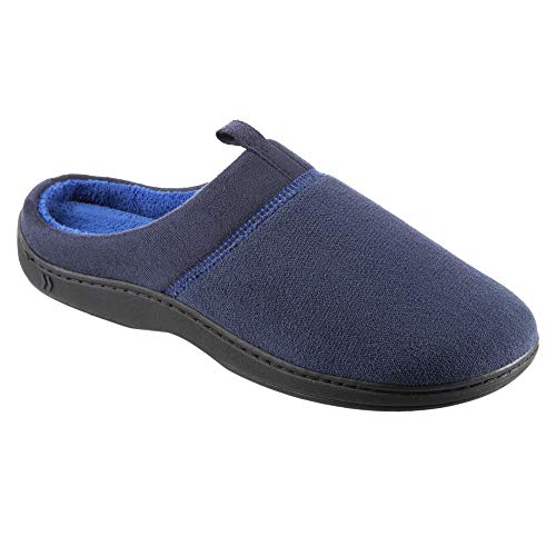 Isotoner Men's Classic Microterry Slippers - Cooling Gel-Infused Memory Foam, Indoor/Outdoor Soles, Machine Washable, Microterry Navy Blue, 9.5-10.5 - Image 2