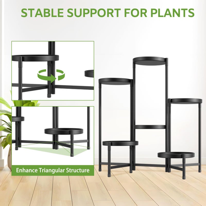 iDavosic.ly 6 Tier Large Plant Stand Indoor with 10 Inch Wide Tray, Tiered Corner Metal Outdoor Flower Display Holder Shelf, Folding Tall Rack for Patio Porch Living Room, Modern Black - Image 5