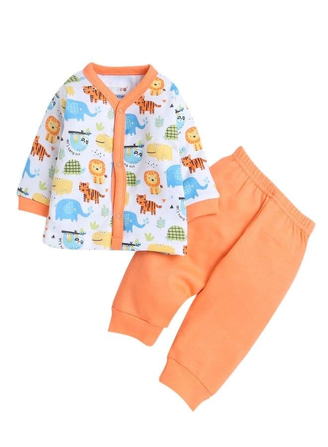 BUMZEE Orange & White Baby Boys Full Sleeves Jabla & Pyjama Set Age - 3-6 Months (Peb8769C-org.wht) - Image 1