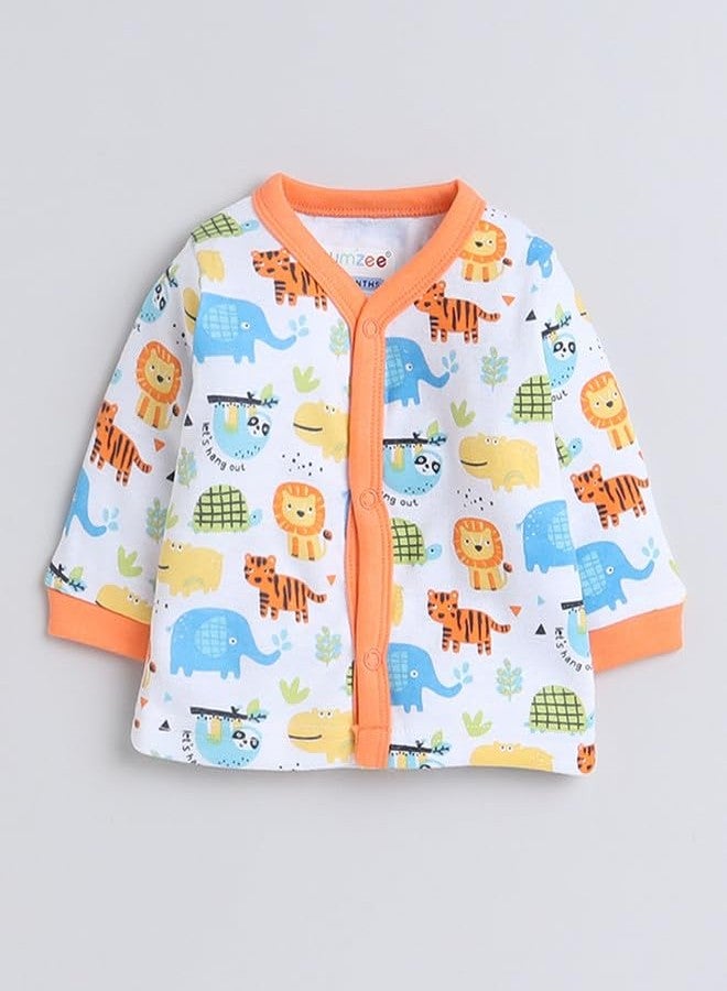 BUMZEE Orange & White Baby Boys Full Sleeves Jabla & Pyjama Set Age - 3-6 Months (Peb8769C-org.wht) - Image 2