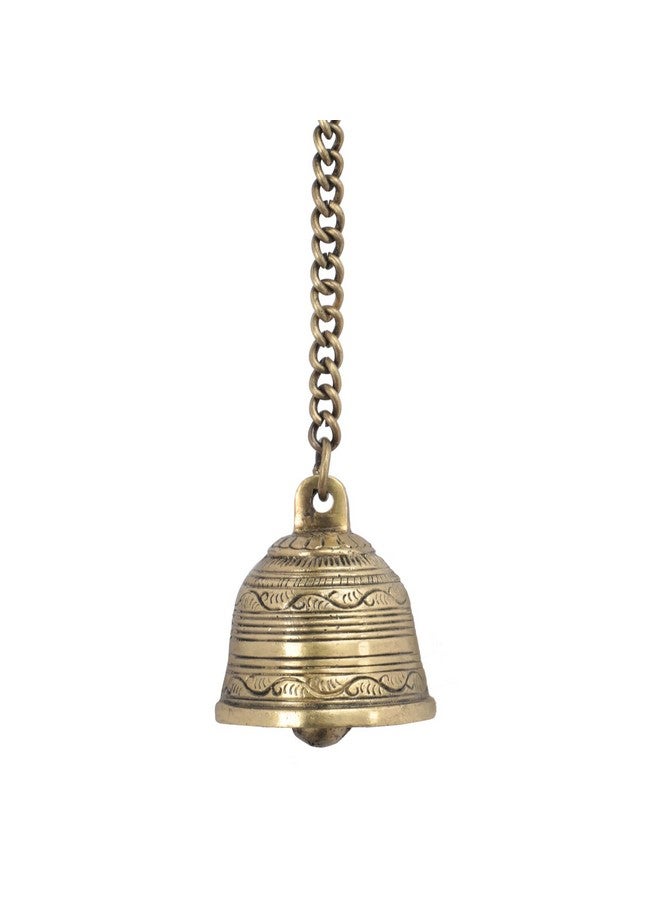 D Brasso Ethnic Indian Handcrafted Brass Temple Hanging Bell with Chain Home Decor, Wall Decor, Ghanti for Pooja, D4657, Brown, Standard - Image 1