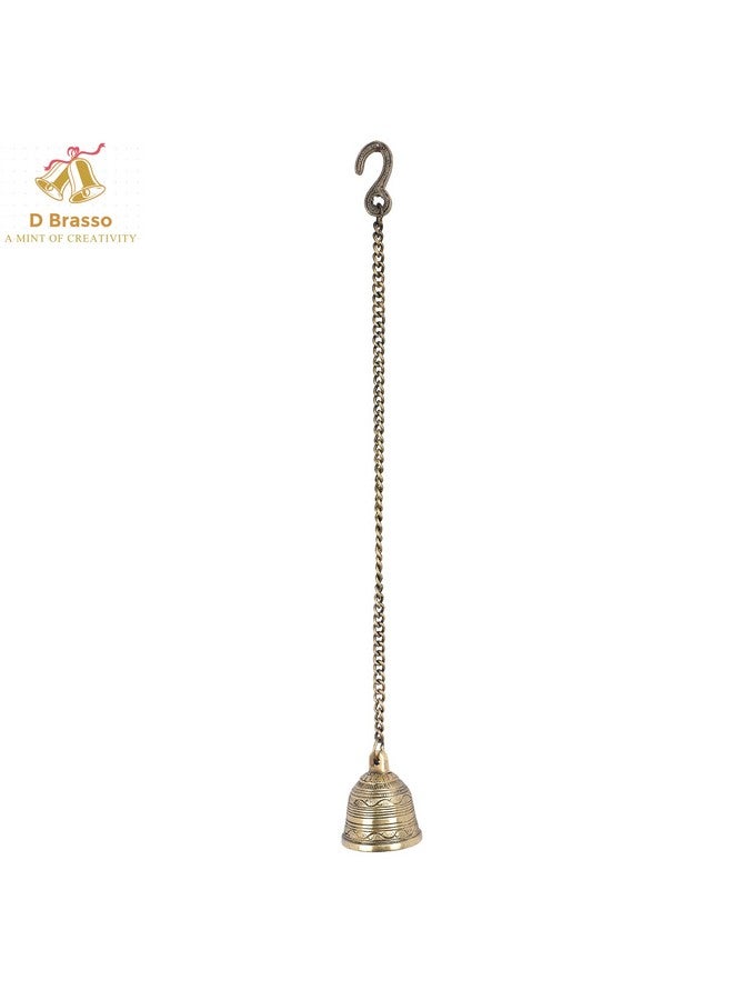 D Brasso Ethnic Indian Handcrafted Brass Temple Hanging Bell with Chain Home Decor, Wall Decor, Ghanti for Pooja, D4657, Brown, Standard - Image 2
