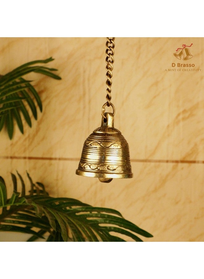 D Brasso Ethnic Indian Handcrafted Brass Temple Hanging Bell with Chain Home Decor, Wall Decor, Ghanti for Pooja, D4657, Brown, Standard - Image 5