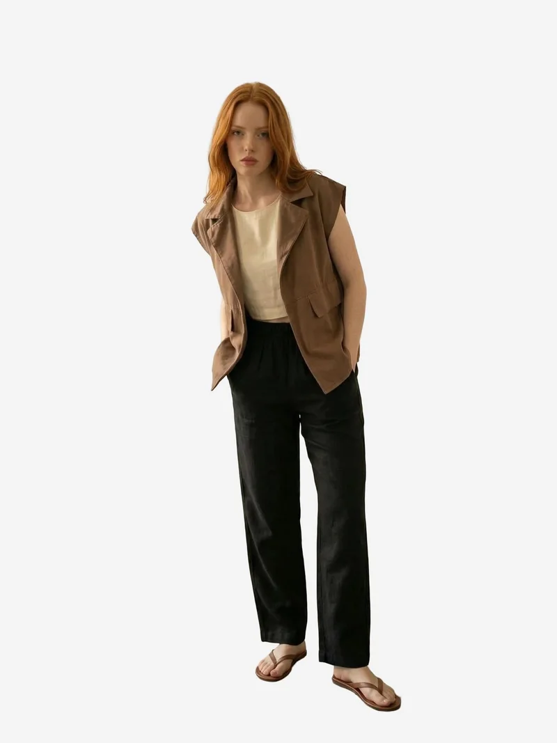 ماي فاشن MY FASHION Cotton Waistcoat with Jacket Collar and Pocket