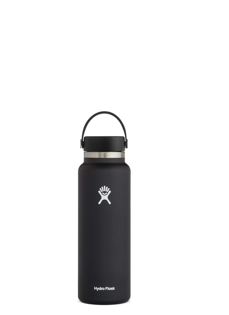 Hydro Flask Flask - Water Bottle 1180 Ml (40 Oz) - Vacuum Insulated Stainless Steel Water Bottle Flask With Leak Proof Flex Cap With Strap - Bpa-Free - Wide Mouth - Black  - Image 1