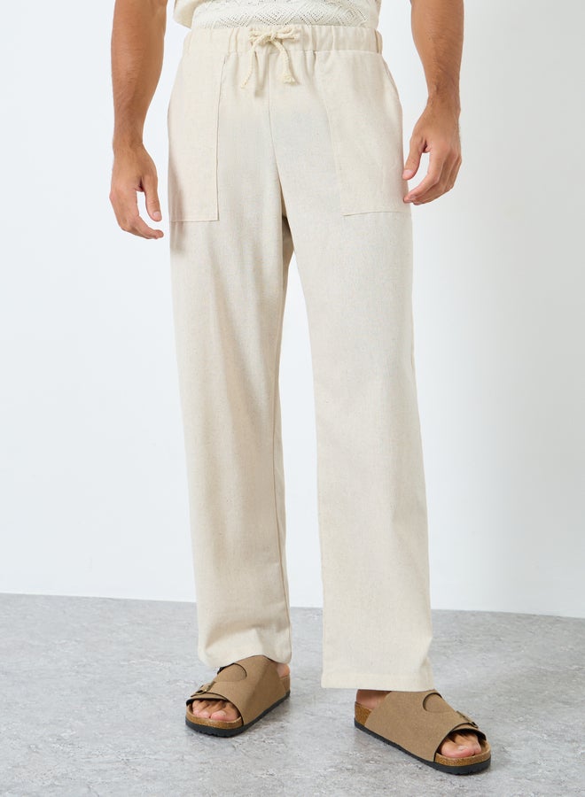 Take Two Styli Solid Relaxed Fit Pants with Drawstring - Image 1