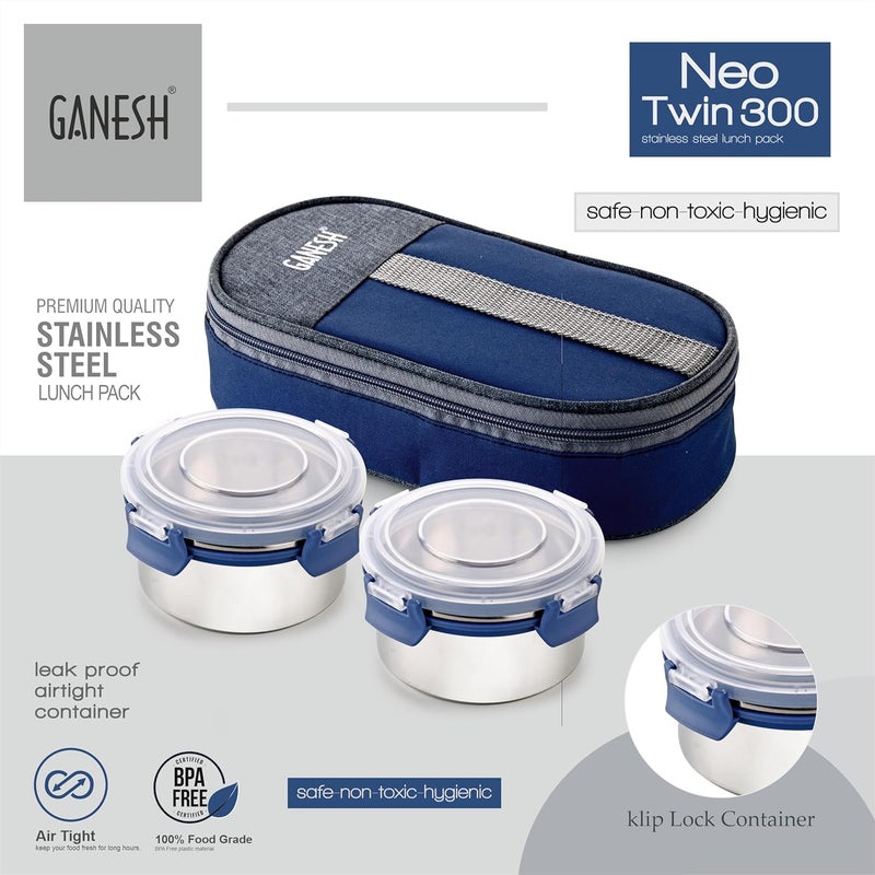 Ganesh Neo Twin Airtight & Leak Proof Container Lunch Box with Bag 300 ML - Image 5