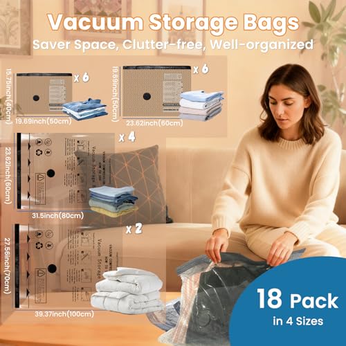 wowtron Space Saver Vacuum Storage Bags with Electric Pump, 18 PCS (6S,6M,4L,2J) Space Saver Vacuum Seal Bags for Clothing, Travel, Bedding, Blanket, Pillow, Comforter - Image 2