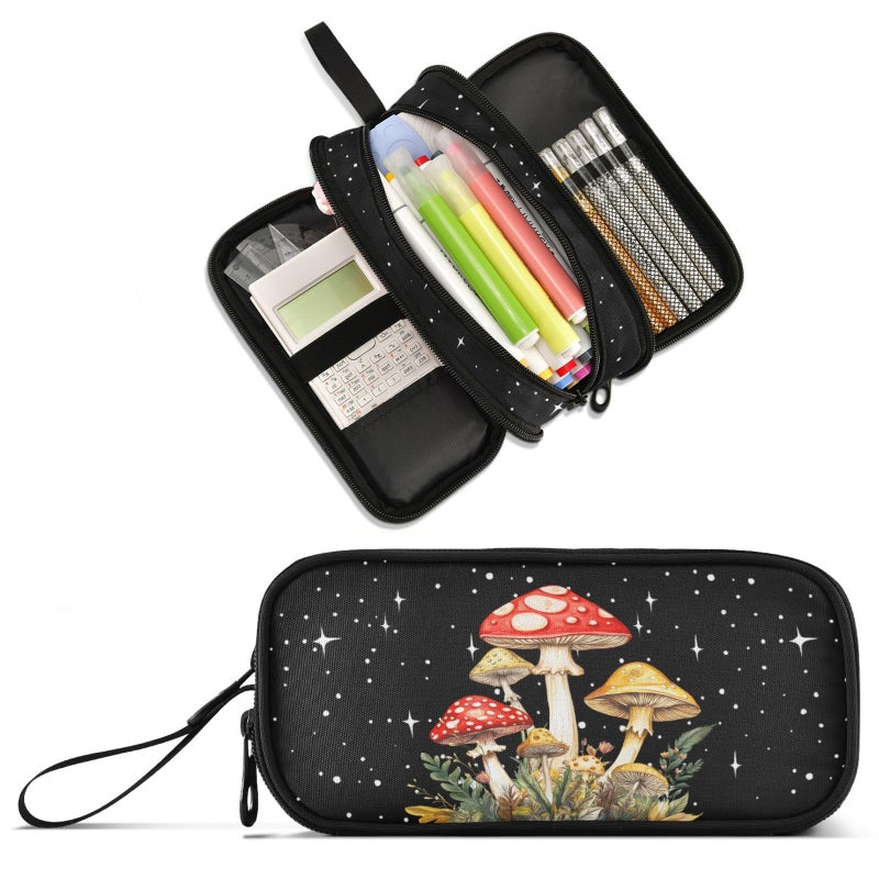 XUWU Mushroom Large Capacity Pencil Case Pencil Pouch Office School Large Storage Pen Bag 3 Compartment pencil box for Adults School Teen Girl Boy Men Women - Image 2