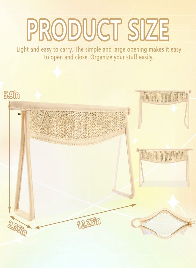 حقيبة مكياج شفافة مزينة بحروف، حقيبة مكياج مقاومة للماء بسحاب، حقيبة أدوات تجميل للنساء والفتيات، حقيبة مستحضرات تجميل شفافة مزينة بحروف منسوجة بشكل مجوف، حقيبة تنظيم شفافة للسفر (بيج) - Image 2